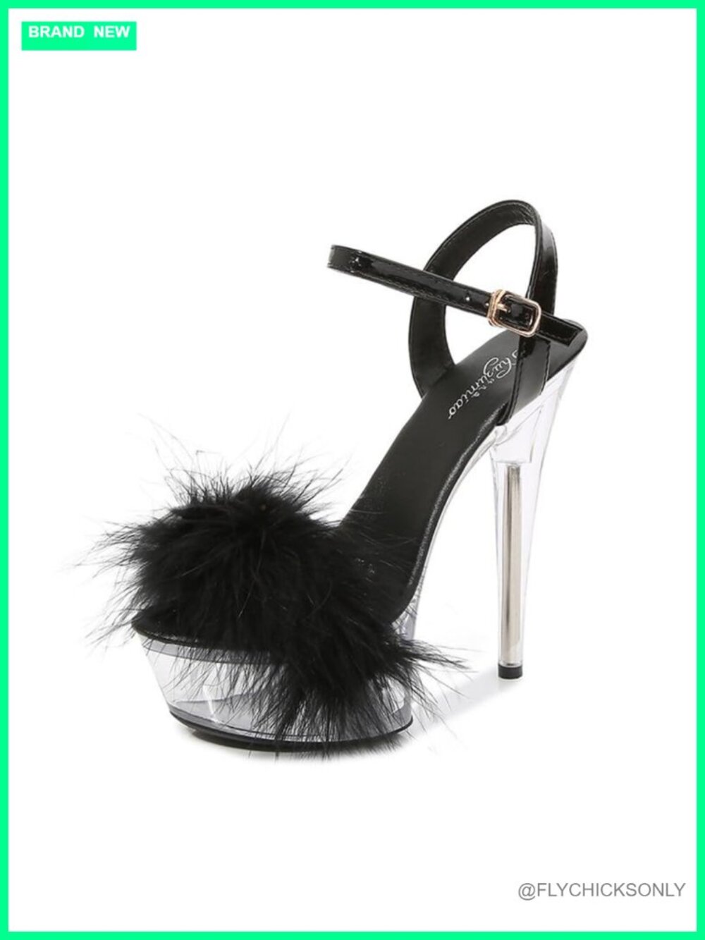 Clear Platform Ankle Strap Furry Sandals Stiletto Heel Peep Toe
